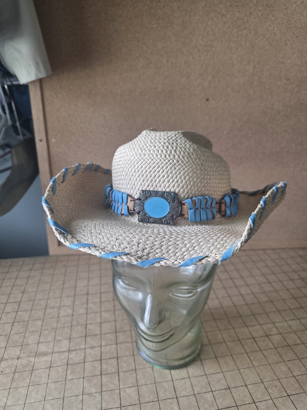 Bullhide by Montecarlo Straw Cowboy Hat S Beaded Band Turguoise Western Boho